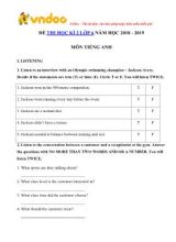 Đề thi học kỳ II môn Tiếng Anh Lớp 6 - Năm học 2018-2019 (Có đáp án)